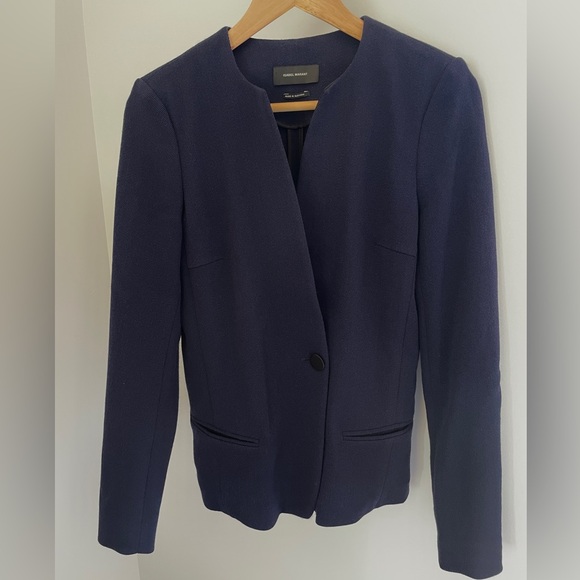 Isabel Marant Collection Navy Wool Collarless Jacket FR 36 / US 2-4 - Picture 10 of 11